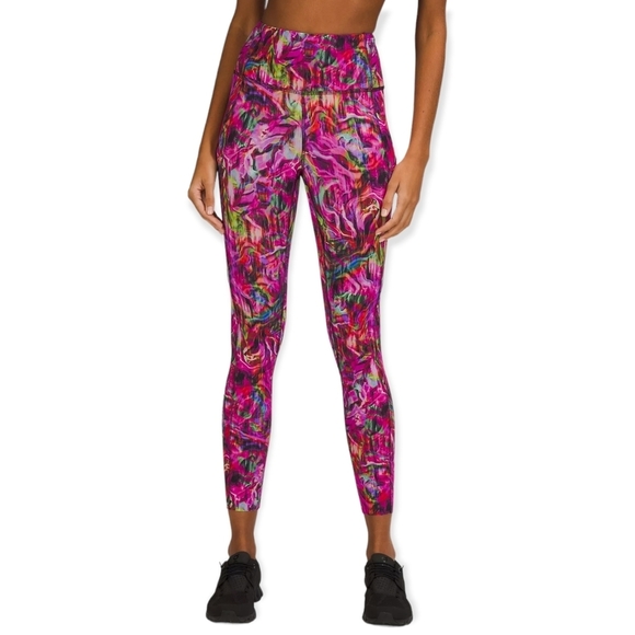 Lululemon Hyper Flow Pink Multi Fast and Free High-Rise Tight 25" with Pockets - Picture 2 of 5
